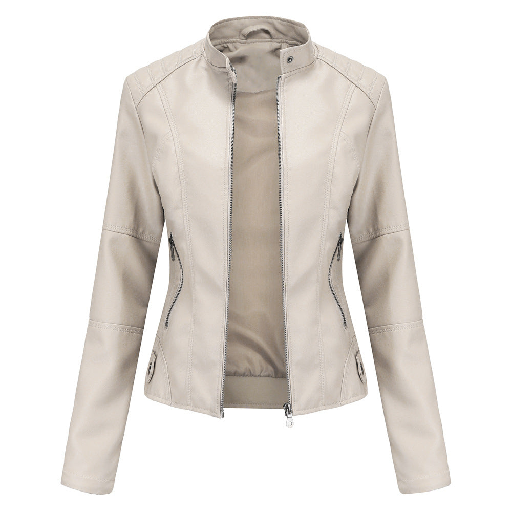 Damen nan taillierte Kunstleder Bikerjacke mit Stehkragen Echo Archiv