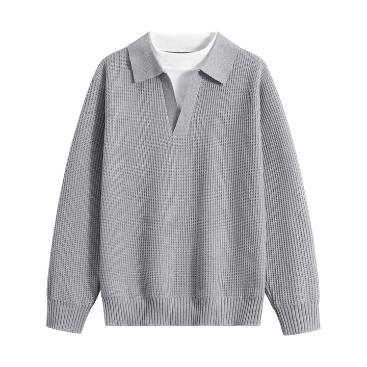 Damen Grobstruktur-Pullover mit Polokragen und V-Ausschnitt Echoarchiv