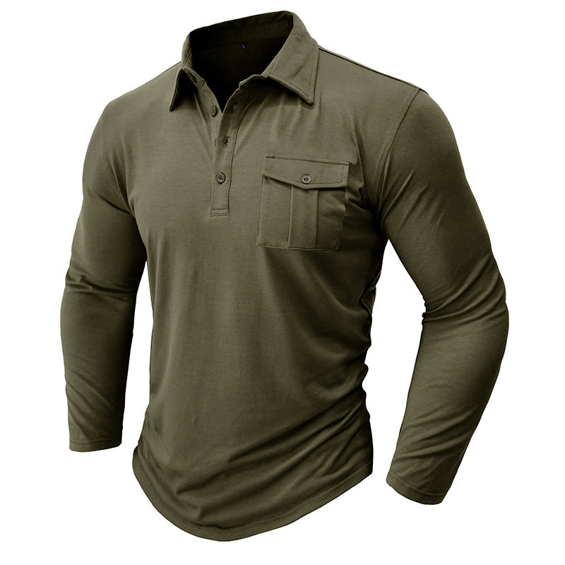 Herren Langarm-Henley Polo mit modernem Stehkragen Echoarchiv