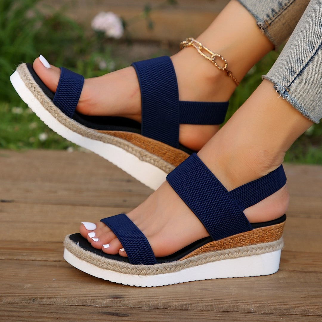 Damen Keil‑Sandalen mit Jute‑Plateau, elastischen Doppelriemen und gepolstertem Komfortfußbett Echo Archiv