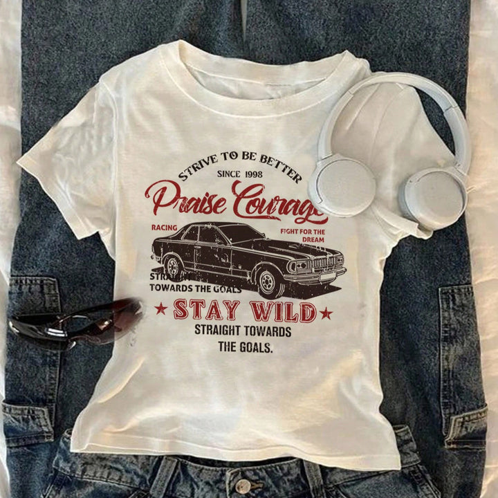 Damen T-Shirt mit kreativem Druck und lässigem Schnitt Echo Archiv