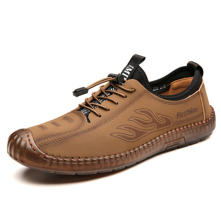 Herren Casual-Mokassin-Sneaker mit elastischer Schnellzug-Schnürung, gesticktem Flammenmotiv und genähter Gummilaufsohle Echoarhiv