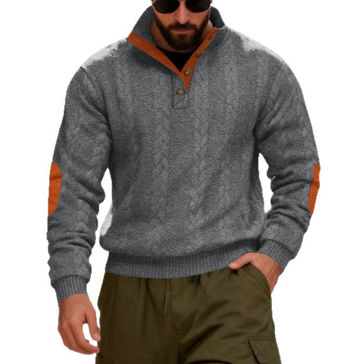 Herren strukturierter Pullover mit hohen Kragen und Druckknopfdetails Echoarchiv