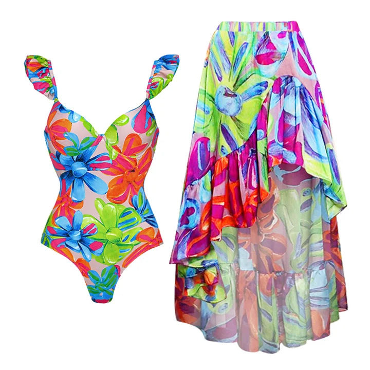 Damen Einteiler Badeanzug mit floralem Cut-Out Design Echo Archiv