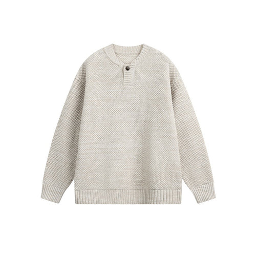 Unisex Strukturierter Strickpullover mit Henley-Knopfleiste Echoarchiv
