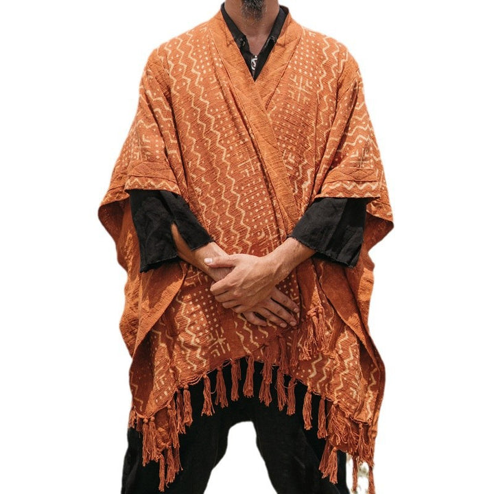 Herren lässiger Poncho mit einzigartigem Mustermix und Fransen Echoarchiv