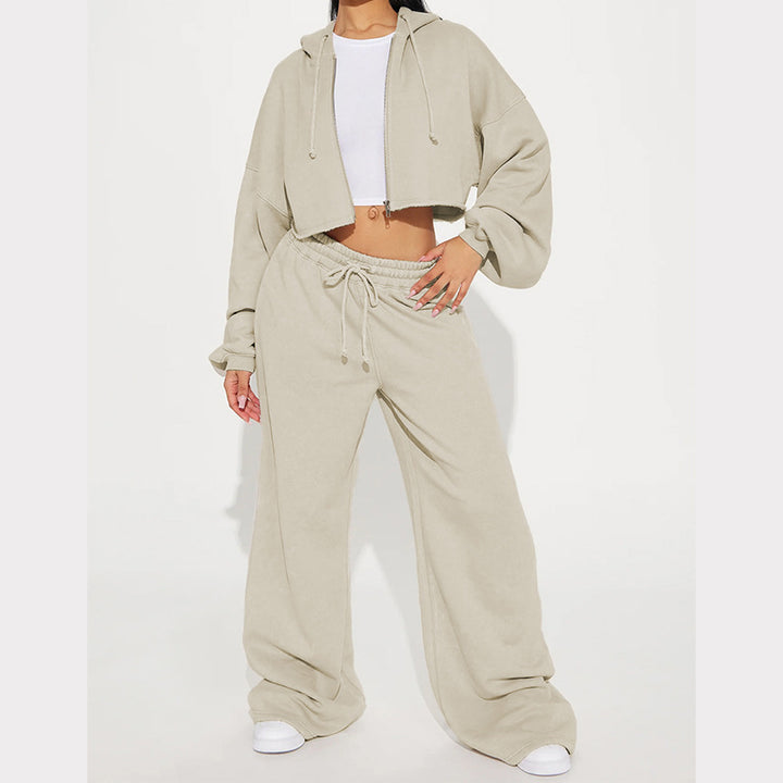Damen nan Kapuzen-Crop-Top und weite Jogginghose Lounge-Set aus weichem Fleece Echo Archiv