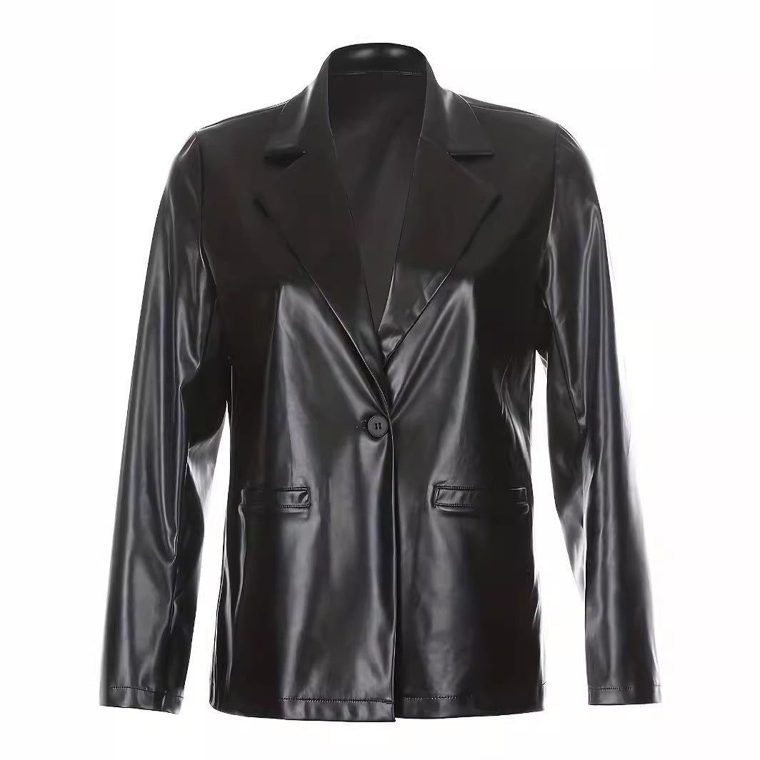 Damen Oversized Lederoptik-Blazer mit betonter Schulterpartie und glossy Finish Echo Archiv