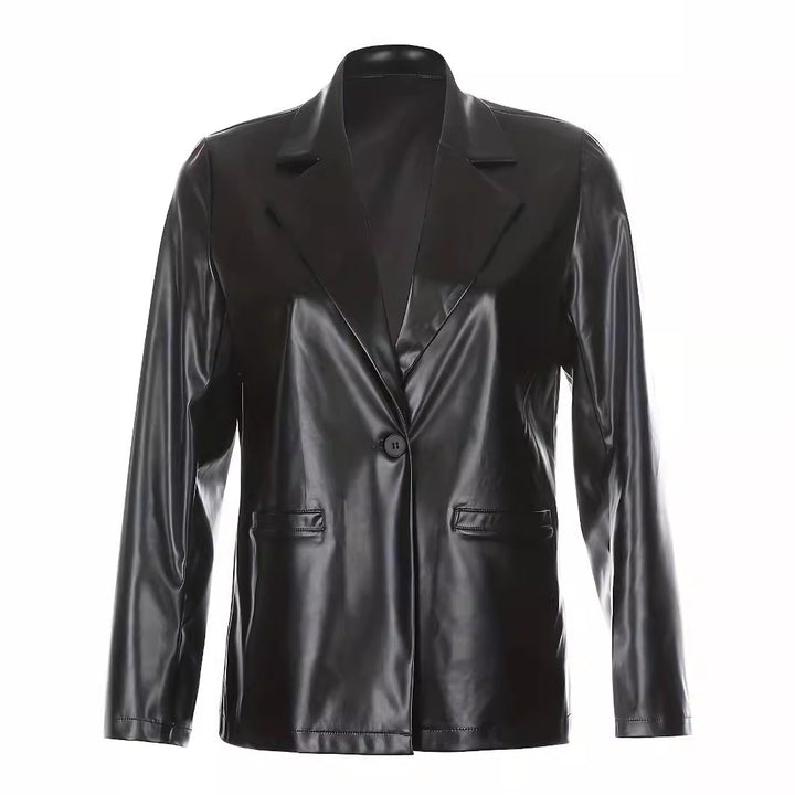 Damen Oversized Lederoptik-Blazer mit betonter Schulterpartie und glossy Finish Echo Archiv