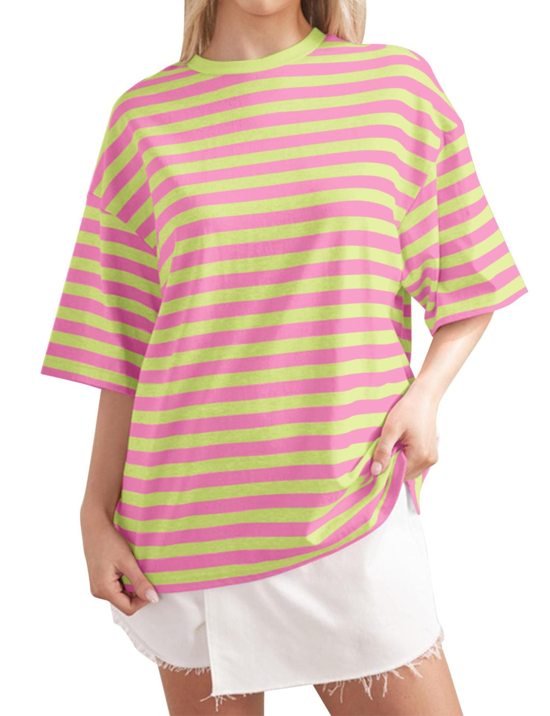Damen Lässiges Oversized T-Shirt mit breiten Streifen Echoarchiv