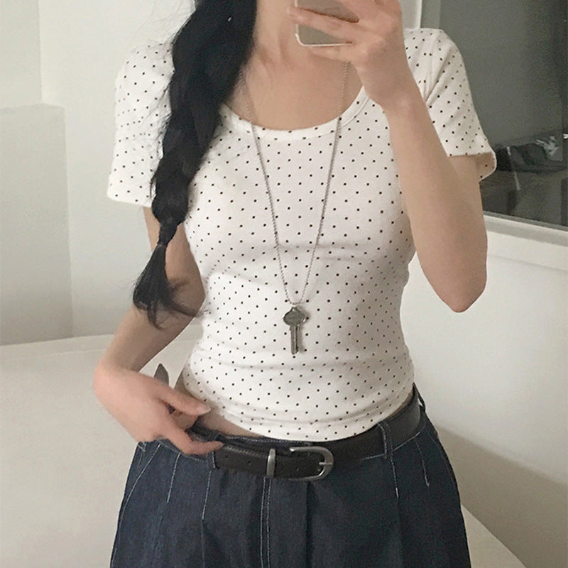Damen Polka-Dot Shirt mit Rundhalsausschnitt und figurbetontem Schnitt Echo Archiv