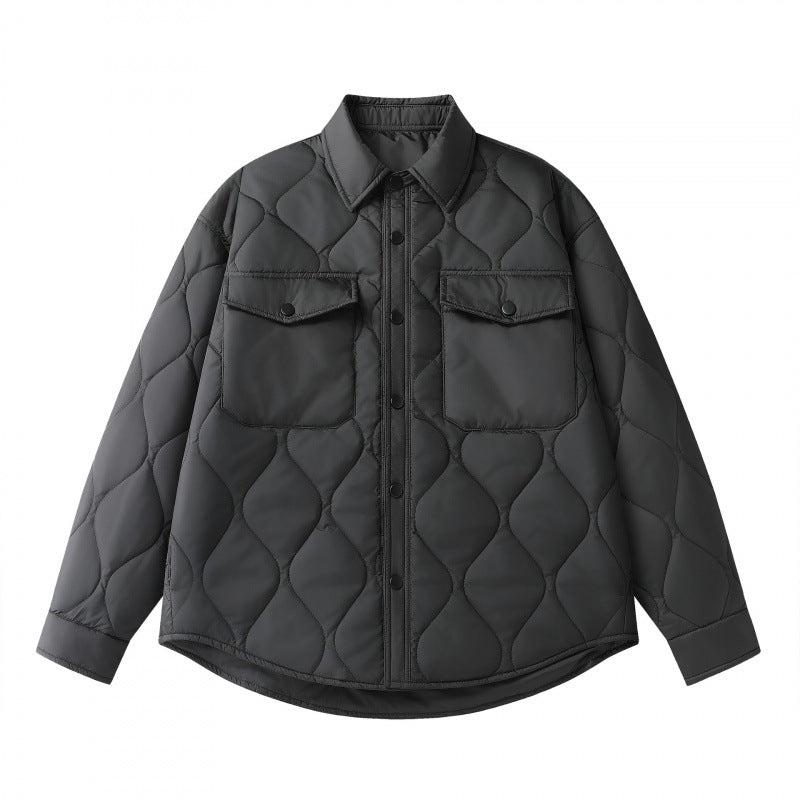 Unisex Gepolsterte gesteppte Hemdjacke mit Pattentaschen und abgerundetem Saum Echo Archiv