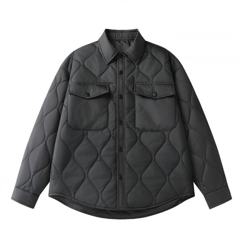 Unisex Gepolsterte gesteppte Hemdjacke mit Pattentaschen und abgerundetem Saum Echo Archiv