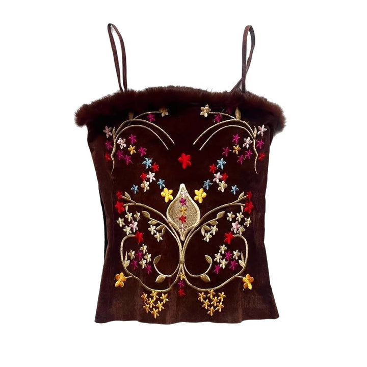Damen Samt-Blusentop mit floralen Stickereien Echo Archiv