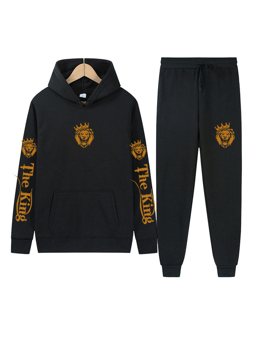 Herren Sportliches Kapuzenpulli und Jogginghose Set mit Königsmotiv Echoarchiv
