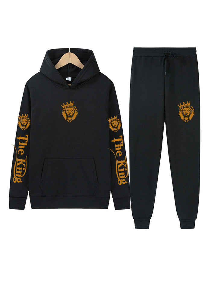 Herren Sportliches Kapuzenpulli und Jogginghose Set mit Königsmotiv Echoarchiv