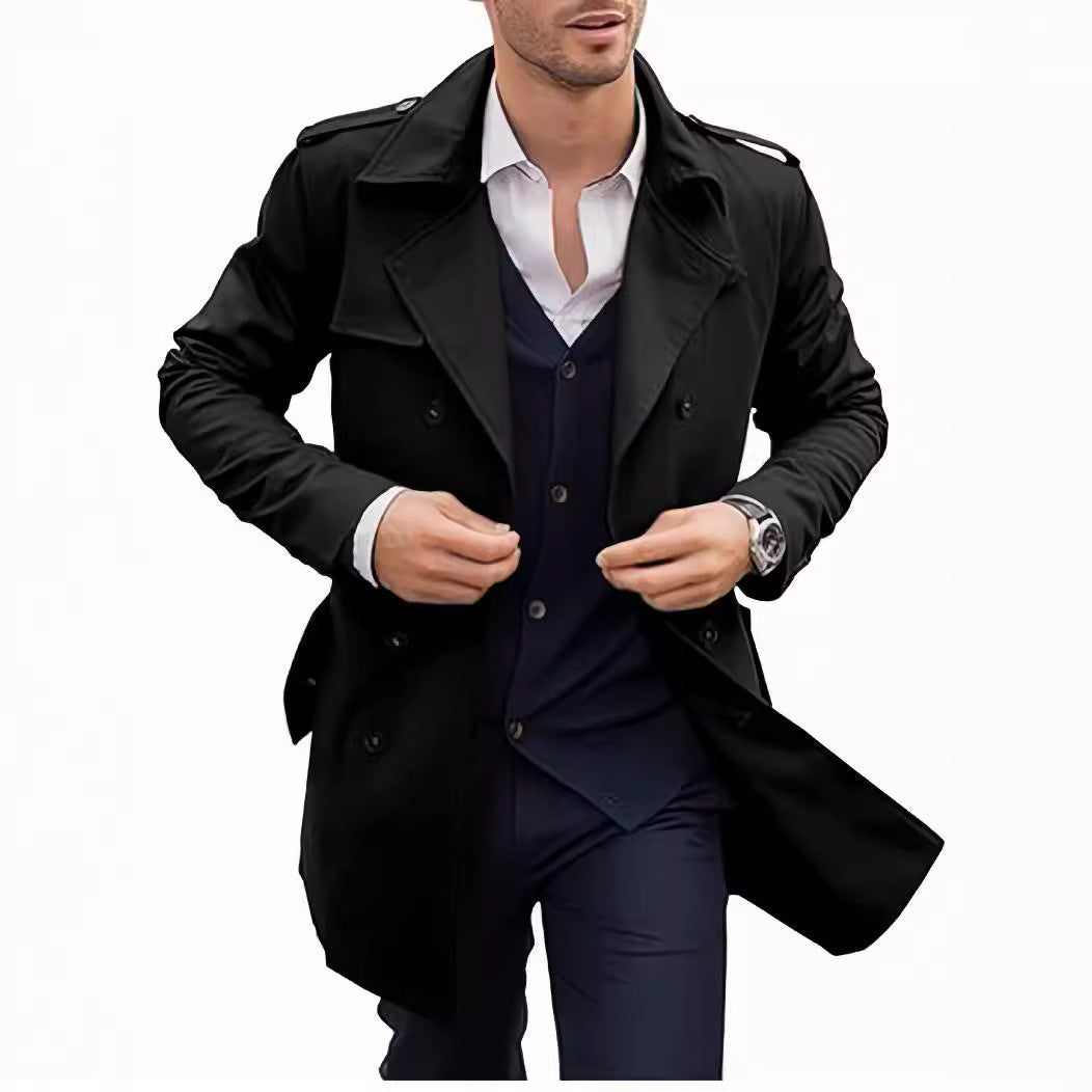 Herren eleganter Trenchcoat mit strukturiertem Design und doppelter Knopfleiste Echoarchiv