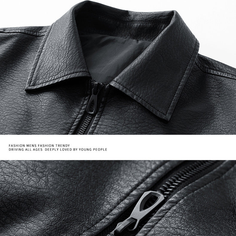 Herren lässige Kunstlederjacke mit praktischen Taschen und elastischem Bund Echoarchiv