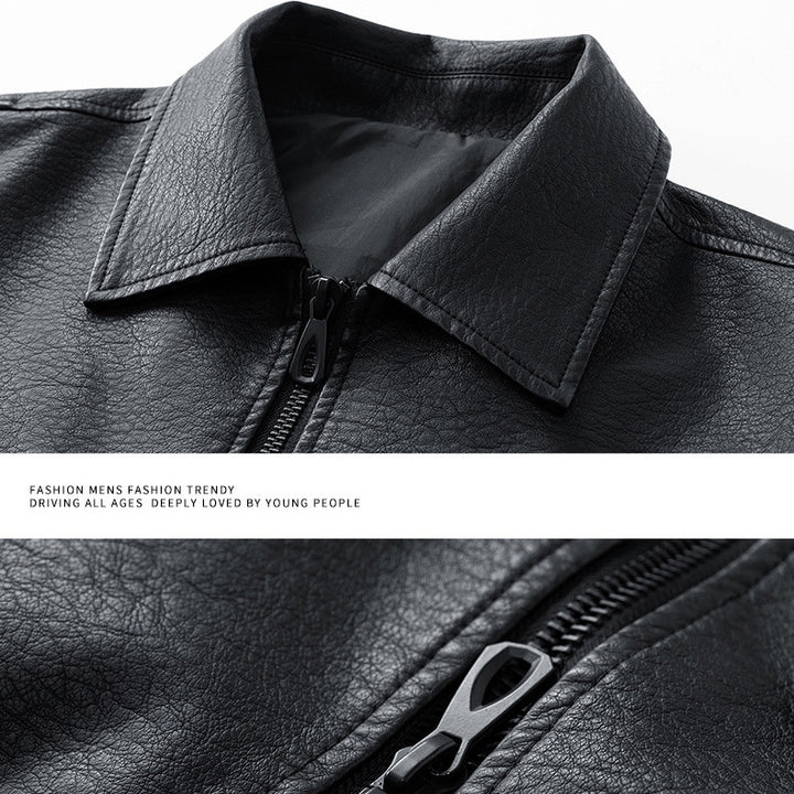 Herren lässige Kunstlederjacke mit praktischen Taschen und elastischem Bund Echoarchiv