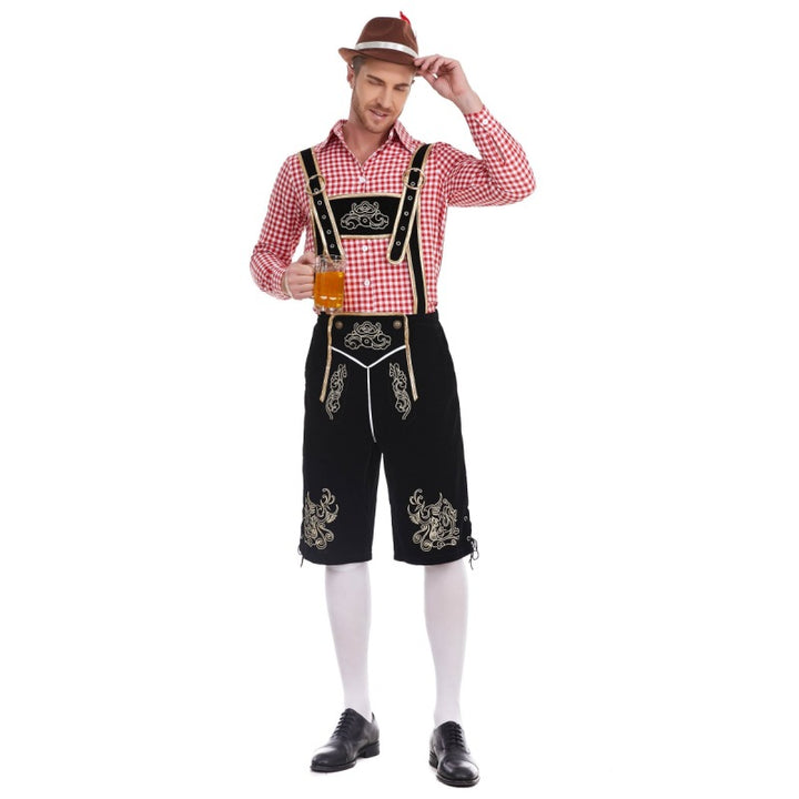 Herren nan Filzoptik-Lederhose knielang mit barocker Stickerei, verstellbaren Trägern und Dekornieten Echo Archiv
