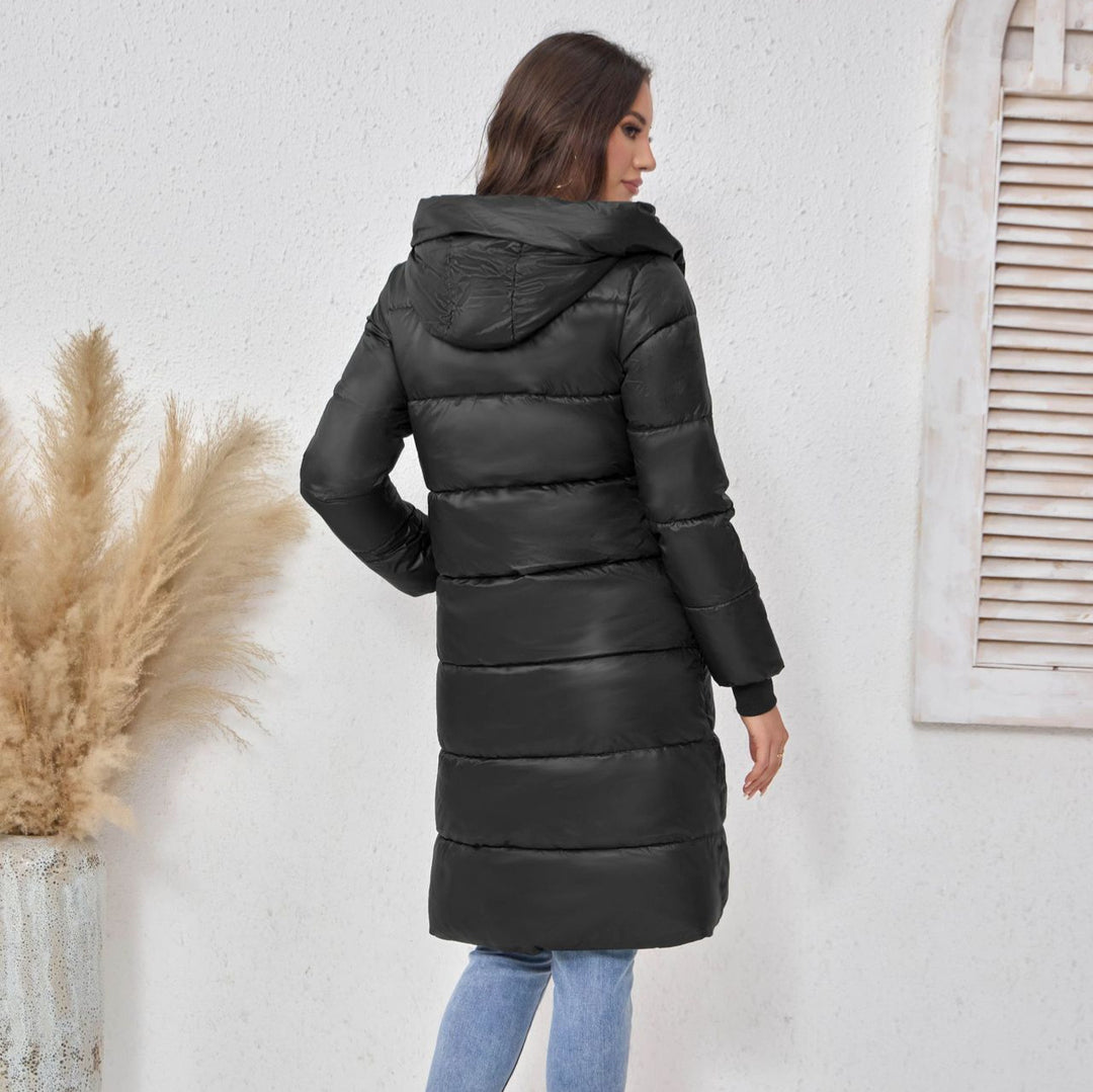 Damen Langer Puffer‑Mantel mit hohem Stehkragen, wattierter Steppung und elastischen Bündchen Echoarchiv
