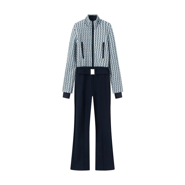Damen elegante Jumpsuit-Kombination mit gesteppter Kurzbomber und weitem Bundfaltenhose – Solévia