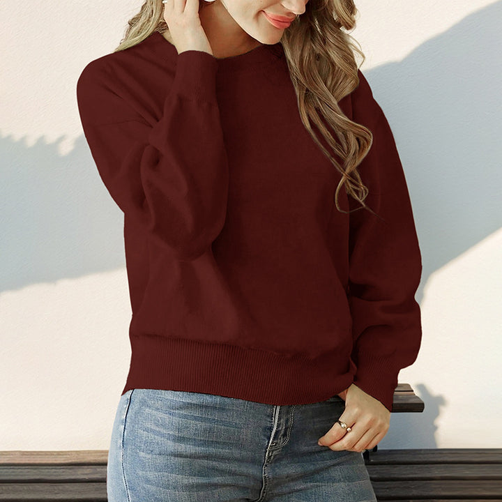 Damen Lockerer Rundhals-Pullover mit überschnittener Schulter und Rippbund Echoarchiv