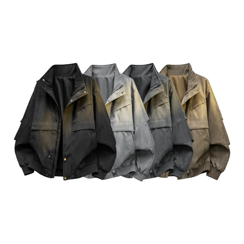 Herren Urban Canvas Utility Jacke mit hohem Kragen, großen Klapptaschen und elastischem Saum – Taviero