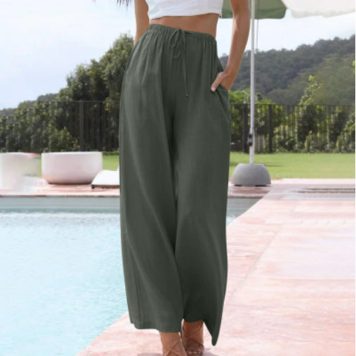 Damen weite Leinenhose mit elastischem Bund und praktischen Seitentaschen Echo Archiv