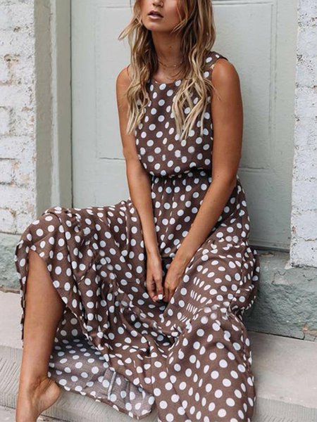 Damen Maxikleid mit Echoarchivrnem Punkte-Design und schwingendem Saum Echoarchiv