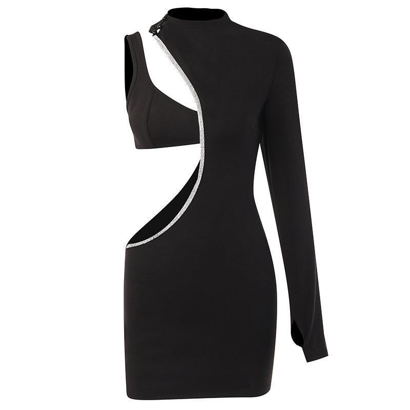 Damen Figurbetontes Minikleid mit asymmetrischem Ausschnitt und schimmerndem Detail Echo Archiv