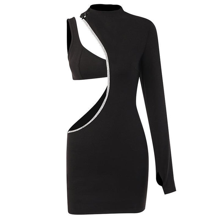Damen Figurbetontes Minikleid mit asymmetrischem Ausschnitt und schimmerndem Detail Echo Archiv