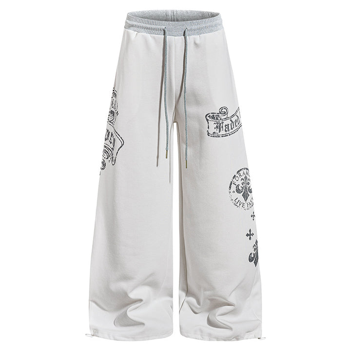 Damen Extraweite Palazzo-Sweathose mit Komfortbund, Kordelzug und großflächigem Print Echoarchiv