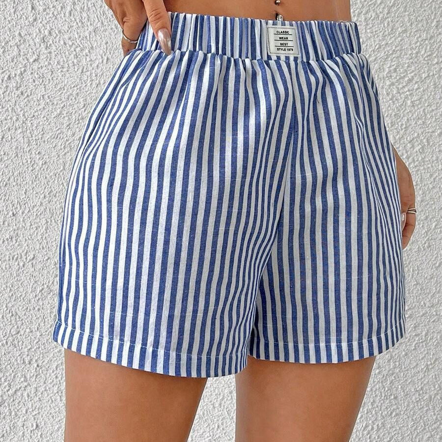 Damen gestreifte Shorts aus leichter Baumwolle mit elastischem Bund Echoarchiv