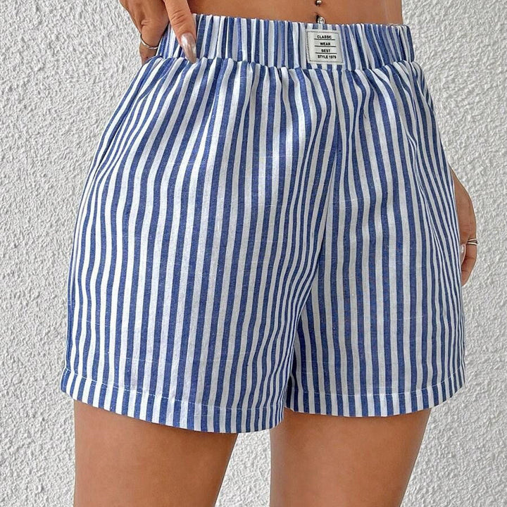 Damen gestreifte Shorts aus leichter Baumwolle mit elastischem Bund Echoarchiv