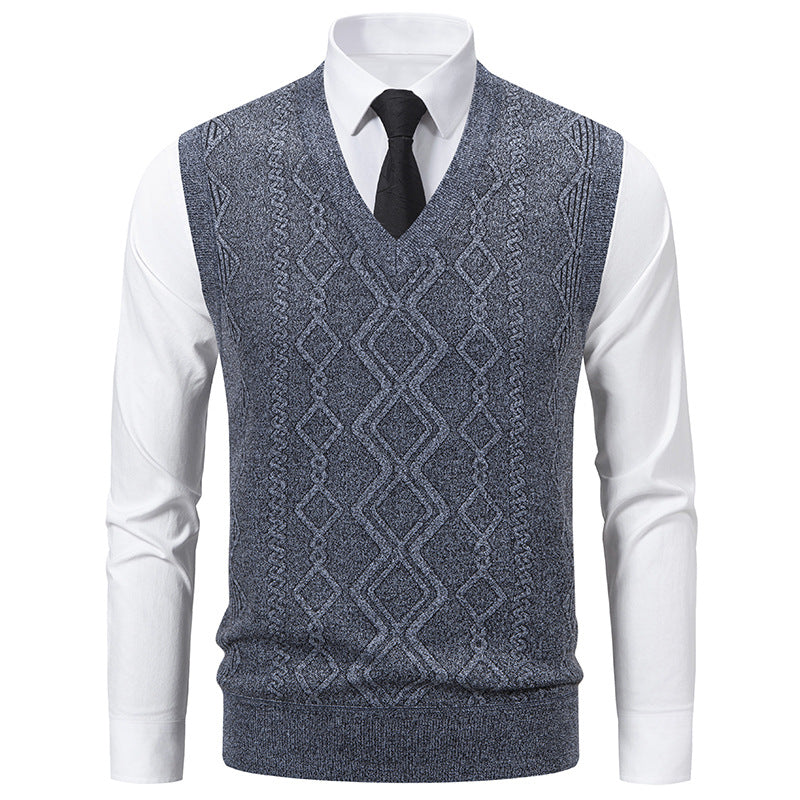 Herren elegante Strickweste mit V-Ausschnitt und strukturiertem Muster Echoarchiv
