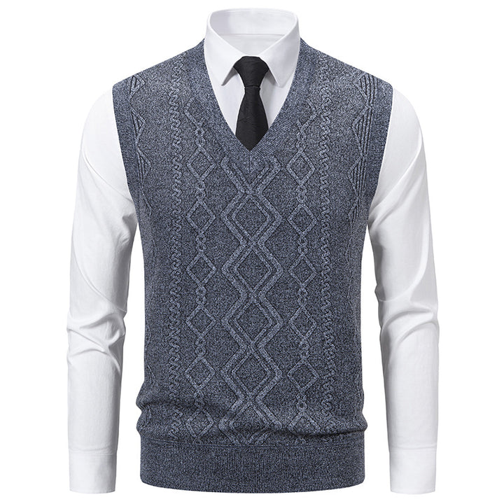 Herren elegante Strickweste mit V-Ausschnitt und strukturiertem Muster Echoarchiv