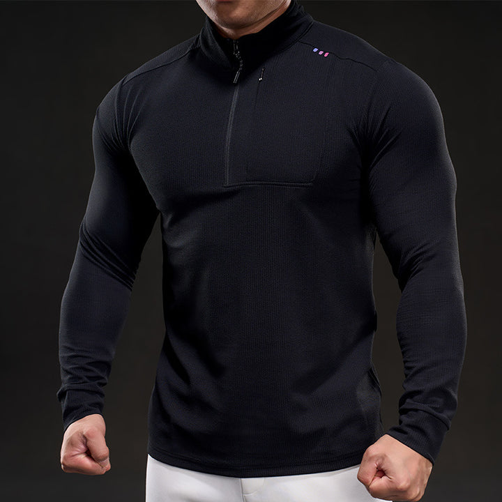 Herren Slim-Fit Thermo-Longsleeve mit Stehkragen und Brustreißverschluss Echoarchiv