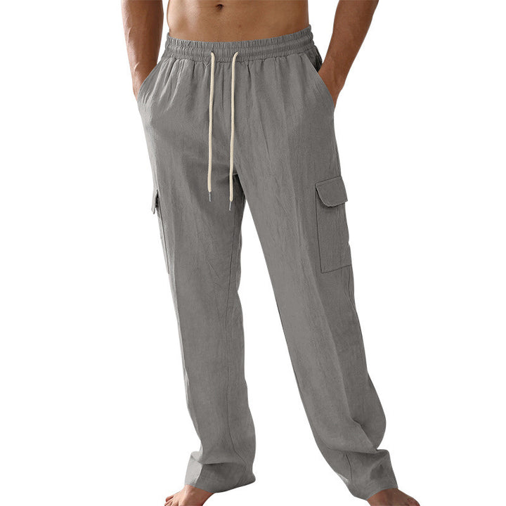 Herren Cargo-Strandhose aus Leinenmix mit elastischem Bund und Kordelzug – Bravaro