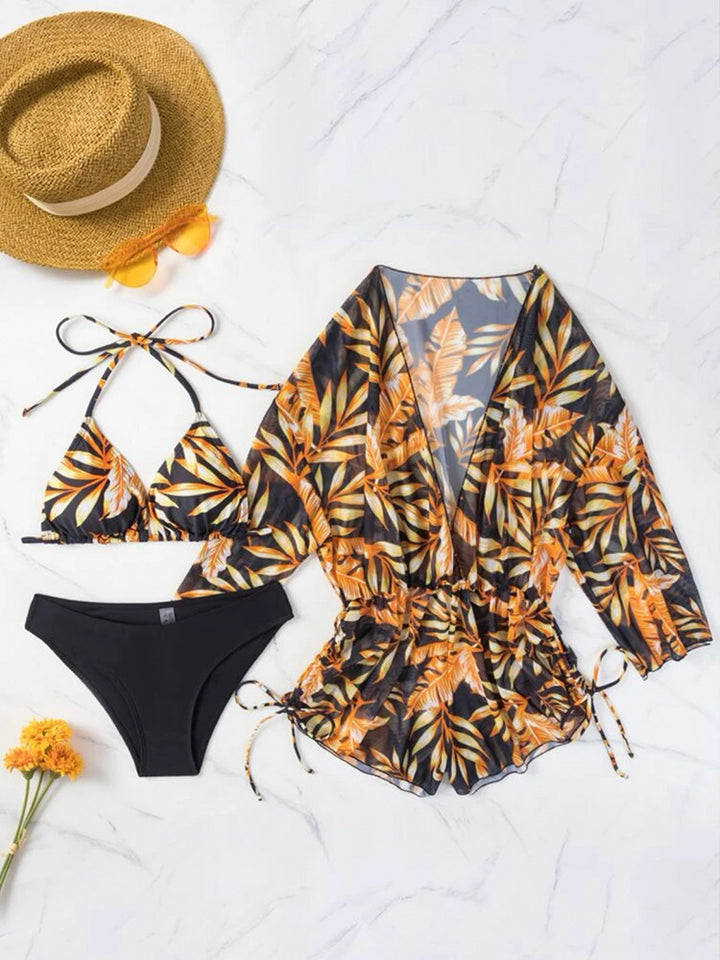 Damen Wendbare Strandmode mit floralem Kimono und Bikini Echo Archiv