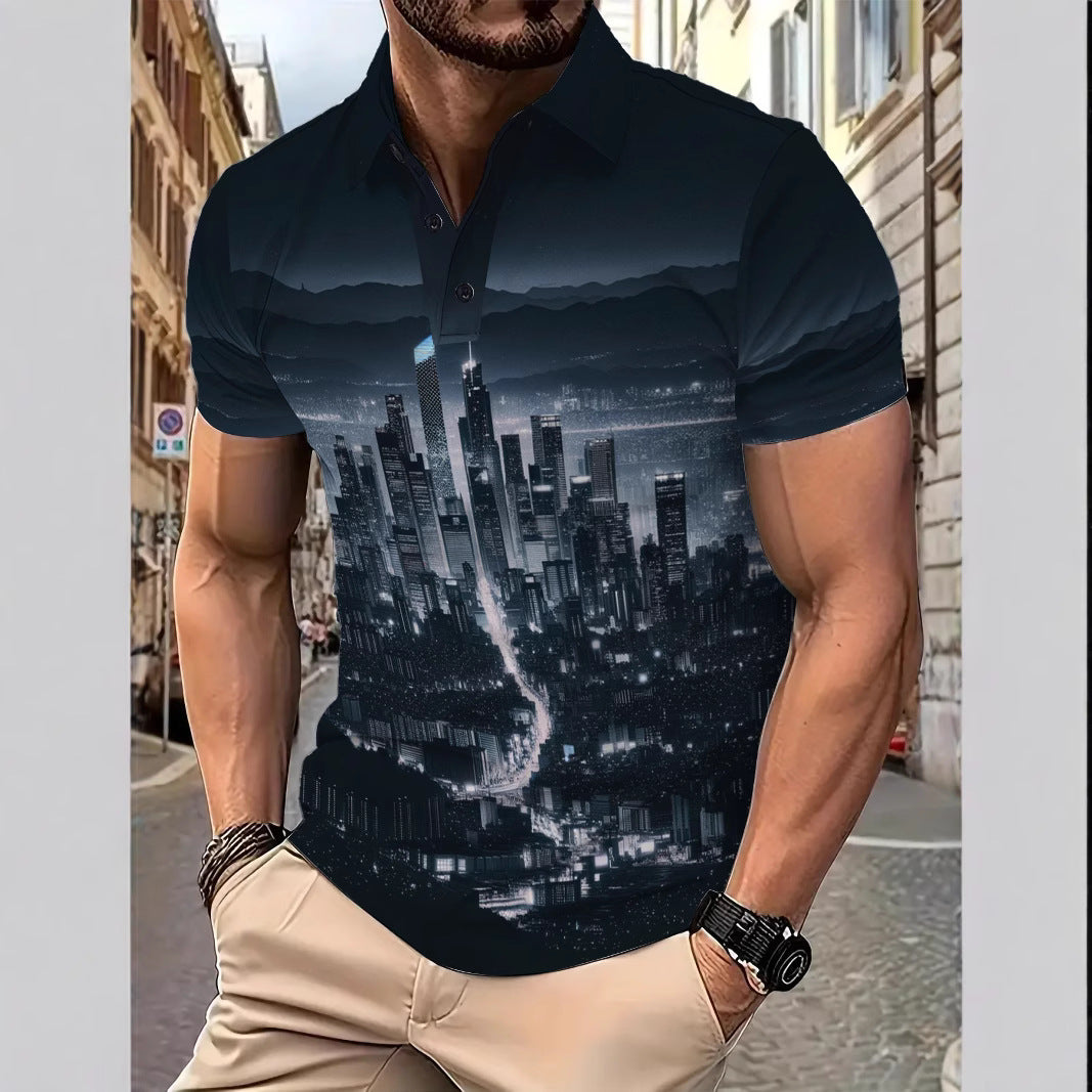 Herren Polohemd mit kreativem Hochhausmotiv Echoarchiv