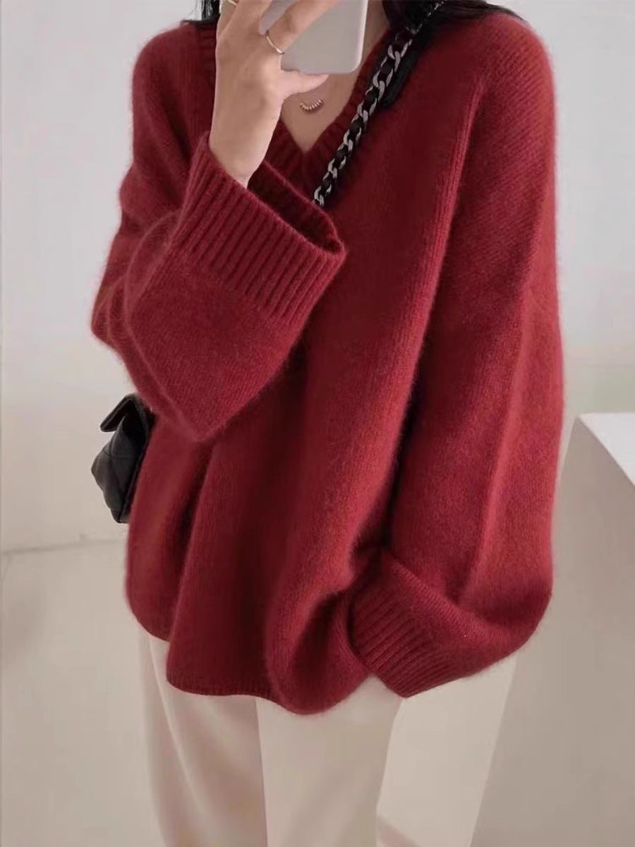 Damen Oversize V-Ausschnitt-Pullover im Mohair‑Look Echoarchiv