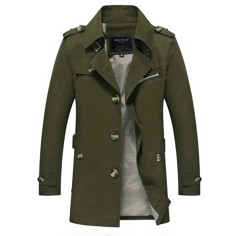 Herren Trenchcoat im Fieldstil mit Stehkragen, Schulterklappen und kariertem Innenfutter Echo Archiv