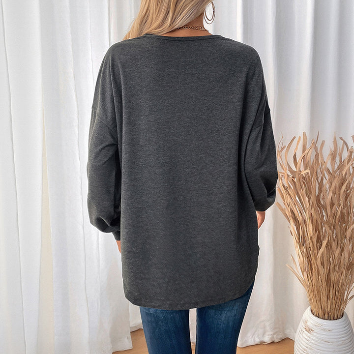 Damen Lässiges Langarm-Jerseyshirt mit Mittiger Ziernaht, Rundhals & abgerundetem Saum – Avérine