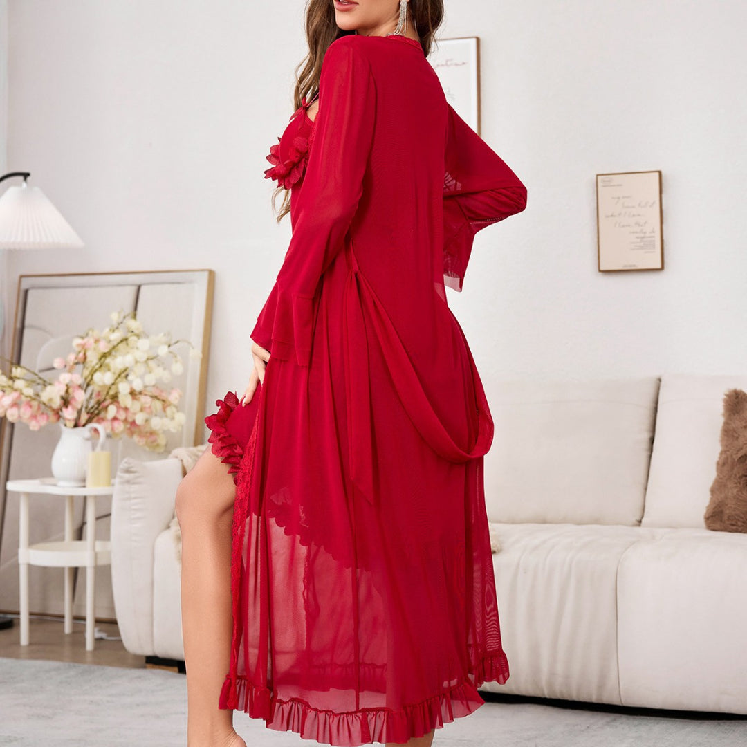 Damen verführerisches Negligé-Set mit transparenten Details und floralen Akzenten Echo Archiv
