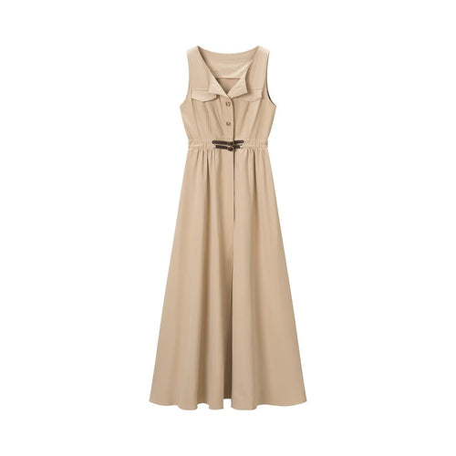 Damen Ärmelloses Hemdblusenkleid mit weitem A‑Linien‑Rock und Ziergürtel Echoarchiv