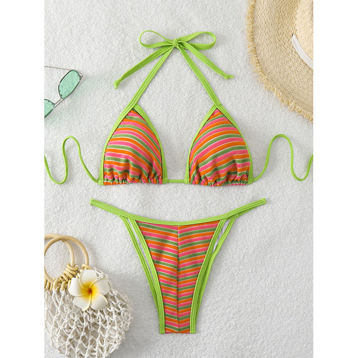 Damen Triangel-Bikini mit fröhlichem Streifenmuster und verstellbaren Trägern Echo Archiv