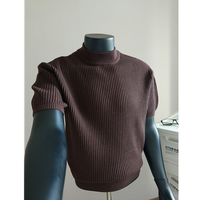 Herren nan kurzärmeliges Rippstrick-Shirt mit Stehkragen und schmaler Passform Echo Archiv