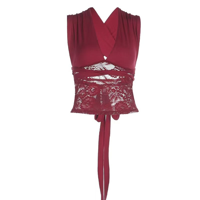 Damen Elegantes Oberteil mit Spitzen-Layer und tiefem V-Ausschnitt Echo Archiv