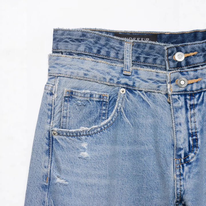 Damen Weite taillenhohe Jeans mit verwaschenem Finish und Rissen Echo Archiv
